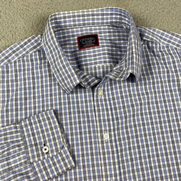 Untuckit Wrinkle Free Slim Fit Button Up Shirt Men's XLT Blue Plaid 100% Cotton - Picture 2 of 9